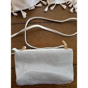 Vtg Whiting & Davis Evening Bag Purse Gold Metal Mesh Cross Body Leather Strap